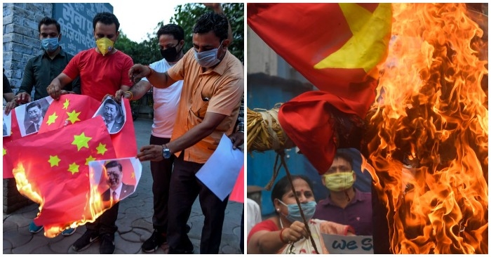 Người Ấn Độ đốt hình lãnh đạo và cờ Trung Quốc trong lễ tang 20 binh sĩ