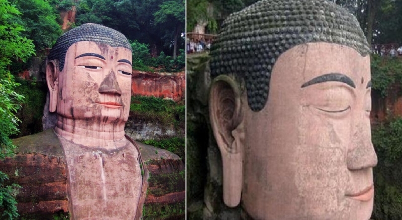 Lạc Sơn Đại Phật đã nhắm mắt vào năm 2017.