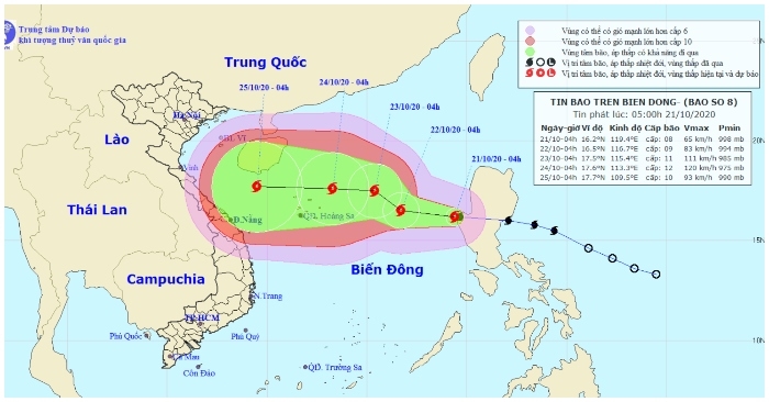 Bão Saudel giật cấp 10 vào biển Đông và liên tục mạnh thêm, khu vực từ Quảng Trị đến Phú Yên mưa giảm dần