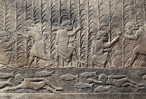 Một bức phù điêu của người Lưỡng Hà cho thấy tầm quan trọng nông nghiệp của các con sông.  