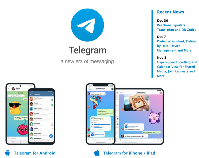 Hình ảnh giới thiệu ứng dụng Telegram. (Ảnh chụp màn hình từ trang web Telegram.org)