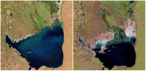 Hồ Chiquita Mar, Argentina Ảnh: Tháng 7 năm 1998 - Tháng 9 năm 2011. 