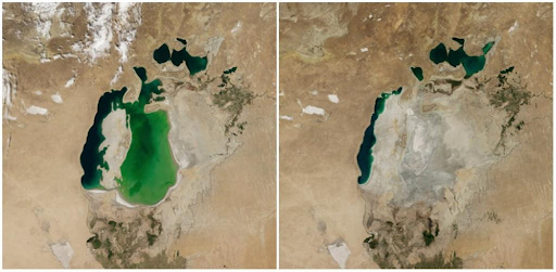 Biển Aral, Trung Á tháng 8 năm 2000 - tháng 8 năm 2014.