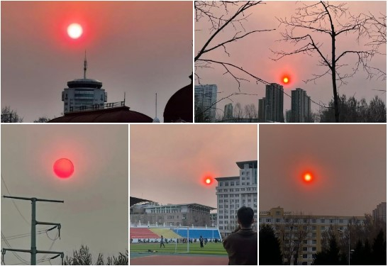 Mặt trời đỏ chụp tại một số nơi ở Trung Quốc hôm 16/4/2022