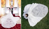 Cô dâu tự may váy cưới bằng những tấm ren thủ công do những người thợ ở 15 quốc gia chế tác