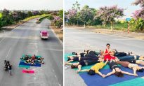 Thái Bình: Nhóm phụ nữ tập yoga giữa đường để chụp hình